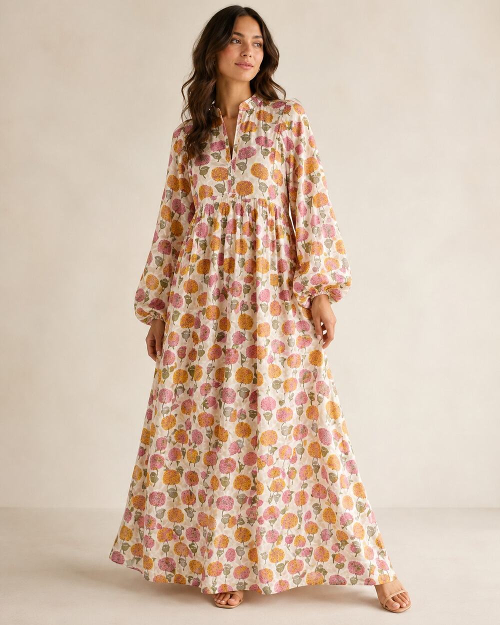 Clara The Label Pink Orange Floral Balloon Sleeve Maxi Dress XS NWT